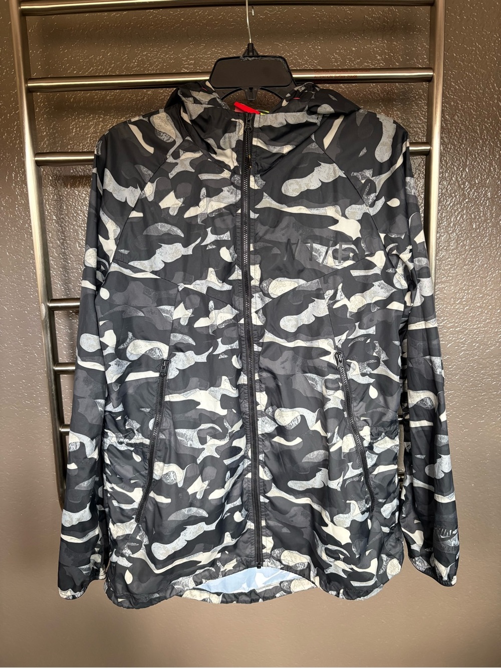 Nike Black & Gray Camo Hooded Rain Jacket